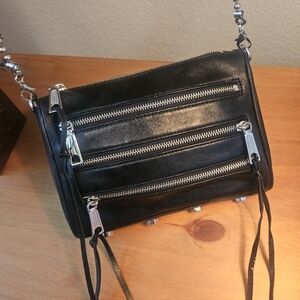 Black Leather Crossbody Bag/ Rebecca Minkoft